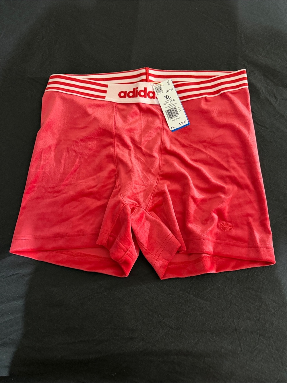 adidas Red women Athletic Booty shorts with White Striped Waistband